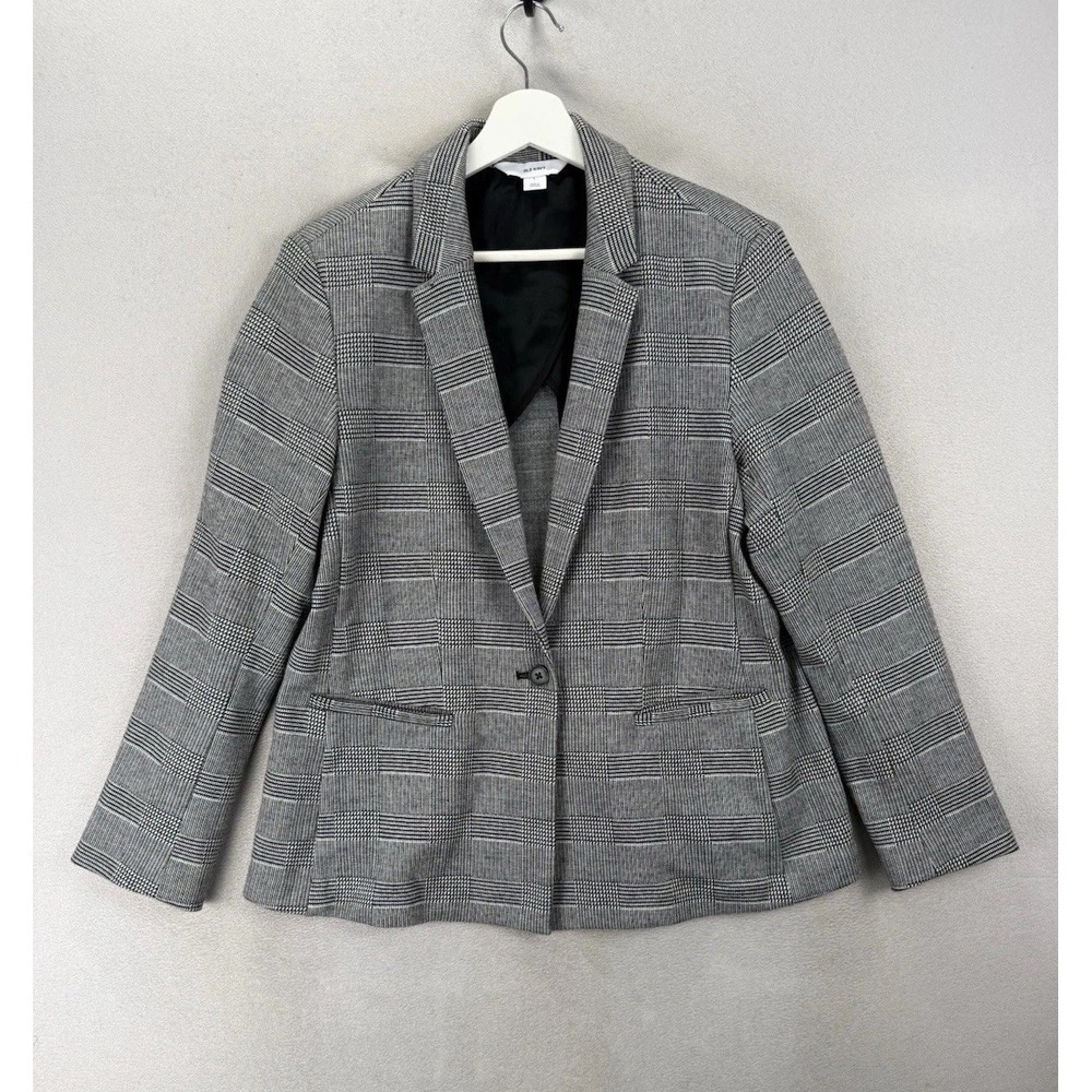 Old Navy Glen Plaid Ponte Knit Blazer Women L Gray Single Button Career Jacket
